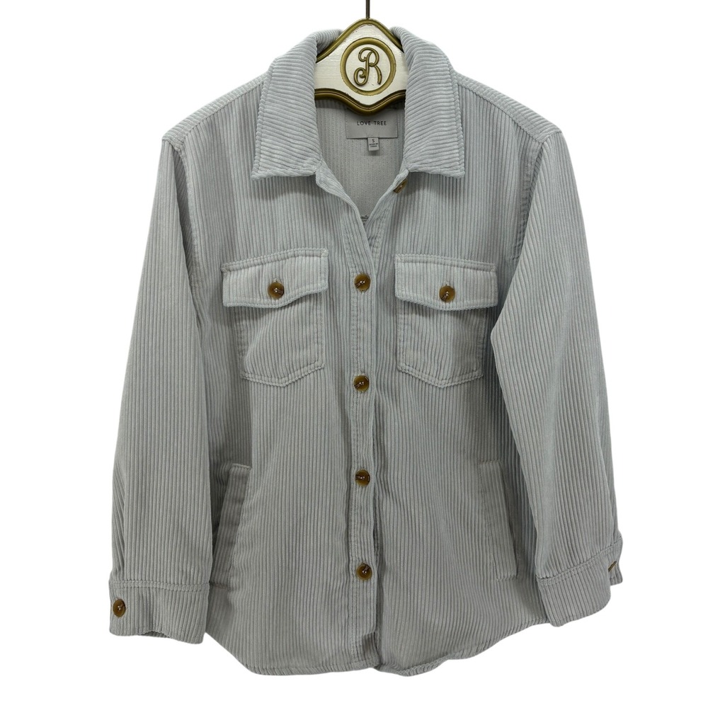 Love Tree Corduroy Shacket Women Small Light Grey Button Down Utility Jacket